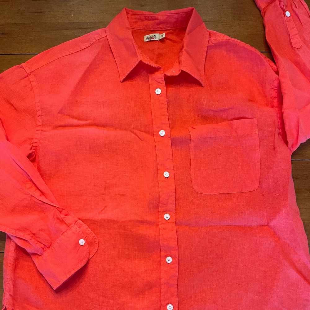 Faherty Laguna Linen Relaxed Long-Sleeve Button Down in Poppy Red (Size S)